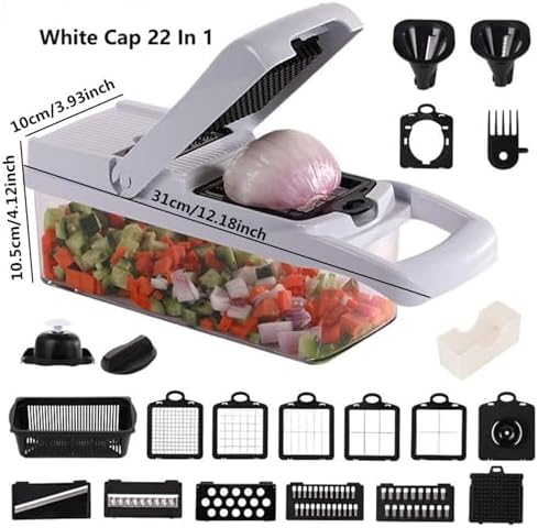 26 in 1 Vegetable Chopper with Container, Mandoline Slicer, Onion Chopper Dicer, Food Chopper Set with Cutting Board, Knife Set, Scissors and Drain Basket - Image 6