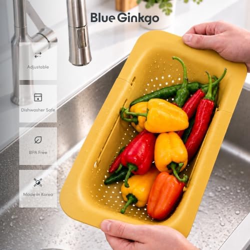 Over Sink Colander, Extendable Kitchen Strainer, Yellow