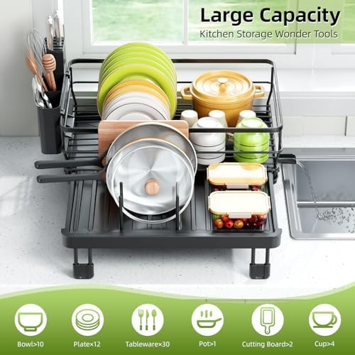 Expandable Dish Drying Rack for Kitchen Counter, Black
