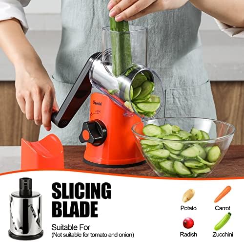 Geedel Rotary Cheese Grater, Kitchen Mandoline Vegetable Slicer with 3 Interchangeable Blades, Easy to Clean Rotary Grater Slicer for Fruit, Vegetables, Nuts - Image 3