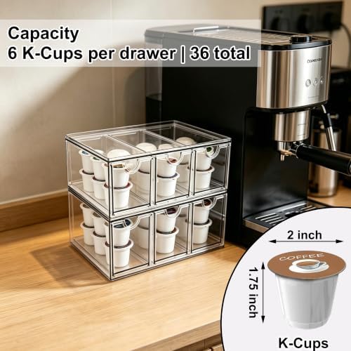 Tea Bag Organizer K Cup Holder Drawer Coffee Pods Storage, 2 Pack