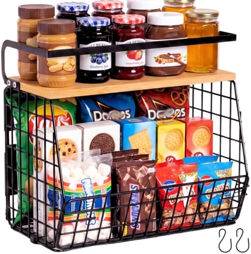 Magnetic Shelf for Fridge with Wood Lid, Fruit Potato and Onion Storage Bins, Pantry Organizers & Storage, Large Container Magnetic Spice Rack for Refrigerator, Kitchen Counter, Cabinet