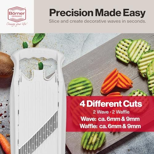Swissmar Borner PowerLine Wave Waffle Cutter – Mandoline Slicer for Potato, Veggie, and Fruit – Create Attractive Waffle Cuts for Apples, Potatoes, and More – White - Image 3