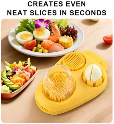 3-in-1 Stainless Steel Egg Slicer, Heavy Duty Multi-Function Kitchen Slicing Tool, Easy and Even Slicing for Hard Boiled Eggs, Fruits and Vegetables (Yellow) - Image 6