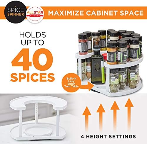 Spice Spinner Two-Tiered Spice Organizer & Holder That Saves Space, Keeps Everything Neat, Organized & Within Reach With Dual Spin Turntables