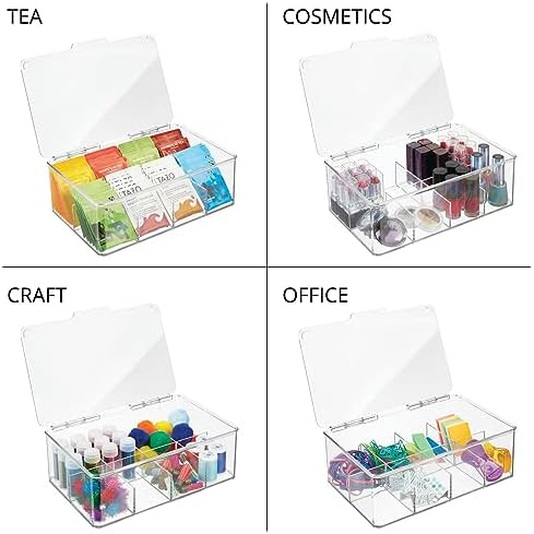 Tea Bag Single Serve Pouch Divided Box Holder Organizer, Clear