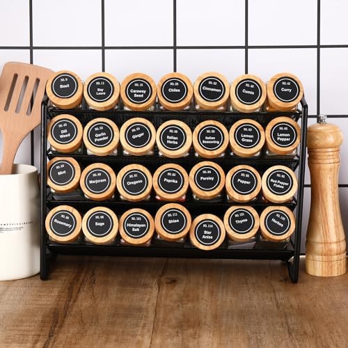 Spice Jars with Label,Seasoning Organizer,Spice Organizer,Glass Spice Jars