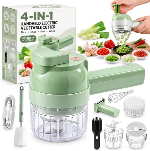 4 in 1 Handheld Electric Vegetable Cutter, Mini Multi Blade Food Chopper for Onion Garlic Vegetables, Portable Electric Food Processor for Meal Prep, Compact Vegetable Chopper for Home Cooking (Green) by Unknown