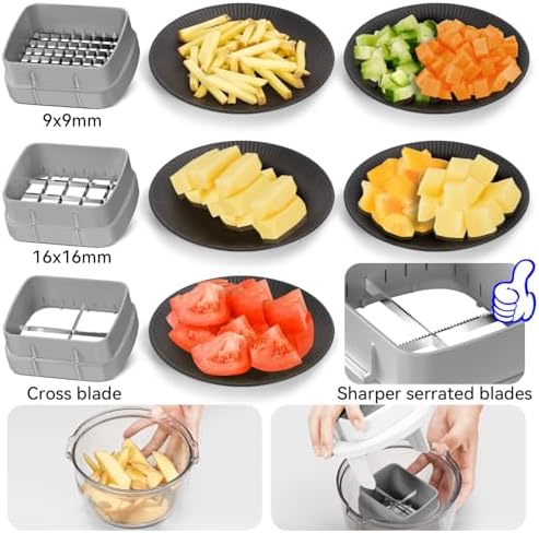 Vegetable Chopper Bowl Container, Three Blades, French Fry Cutter