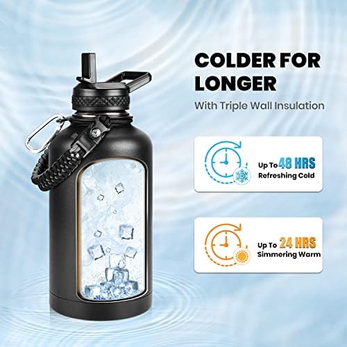 Insulated Water Bottle 64 oz, Triple Wall Vacuum Stainless Steel