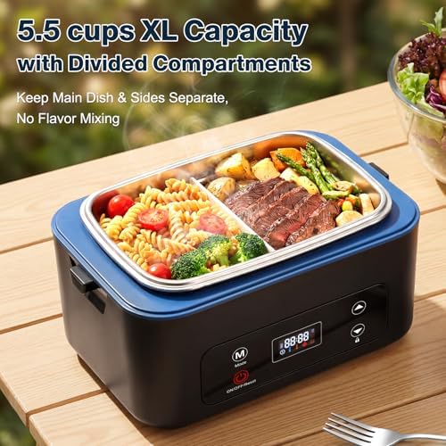Heated Lunch Box, Electric Lunch Box for Adults, Lunch Box Battery Powered with Automatic Heating, 5.5 Cups Portable Leakproof Lunch Box for Men, Food Warmer Suitable For Trucks Offices