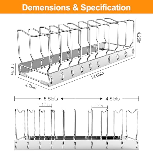 2 Pack 10-Tier Pan Organizer Adjustable Lid Organizer Kitchen Organizers and Pan Organizer and Storage Pot Heavy Duty Pot Lid Organizer for Kitchen Under Sink Storage Drawer