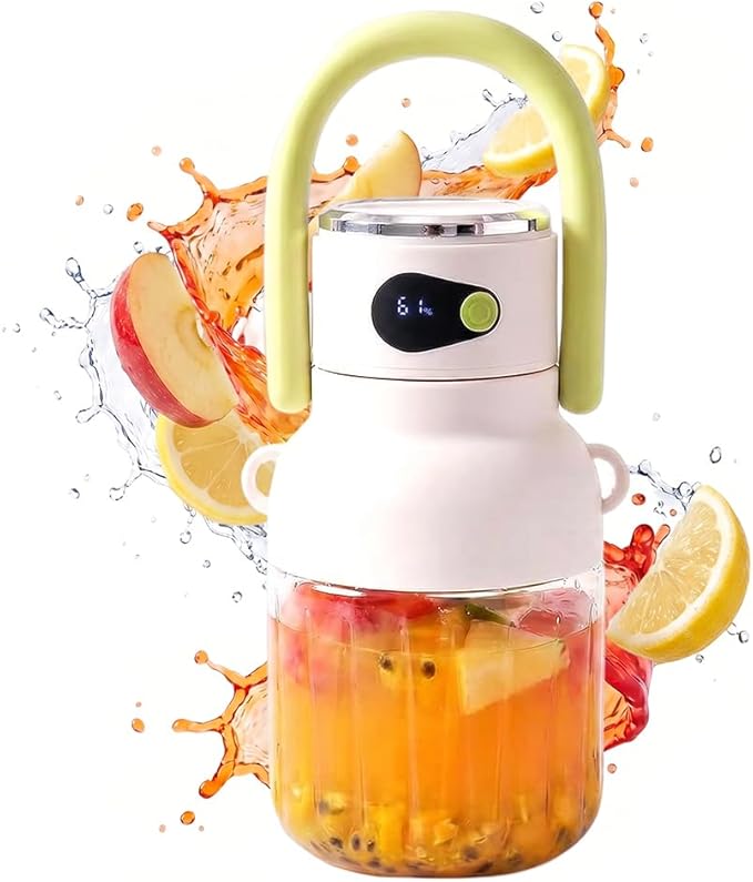 Portable Electric Juicer Cup, USB-C Rechargeable Personal Juicer with Stainless Steel Blades, Food Grade Blender for Fruits Protein Shakes Home Outdoor Travel Use (500ML cyan)
