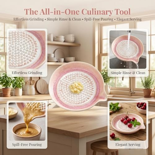 Gradient Ceramic Grater Plate – Handcrafted Multifunctional Grater for Ginger, Garlic，Cheese, Chocolate, Fruits & Vegetables – Unique Kiln-Fired Glaze, Easy-Pour Spout Includes Cleaning Brush (Green)