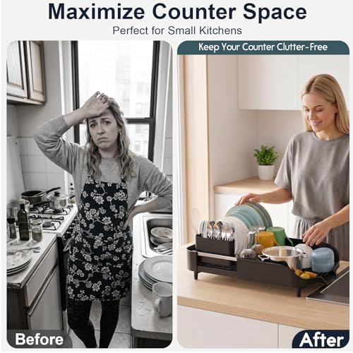 Dish Drying Rack, Expandable Dish Rack for Kitchen Counter