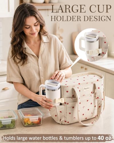 Corduroy Lunch Box for Women Insulated Lunch Bag Cooler Tote Bag