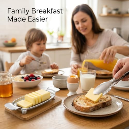 Butter Slicer Cutter with Serving Tongs, 304 Stainless Steel Butter and Cheese Cutter Wire Slicer Kitchen Gadget for Block Butter, Soft Cheese, Toast, Pancakes, Breakfast, Baking and Serving - Image 7