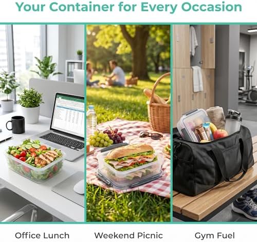 9 cup Plastic Food Storage Containers with Lids Nestable Freezer Dishwasher Safe Rectangle Meal Prep Container Set,5-Pack