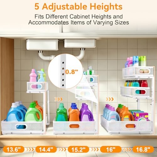 3 Tier Adjustable Under Sink Organizer for Bathroom & Kitchen(2Pack, White)