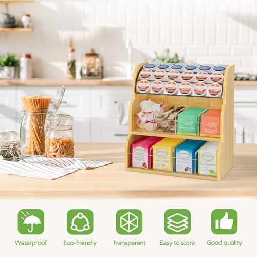 Bamboo Tea Bag and Coffee Holder Organizer for Cabinet Counter