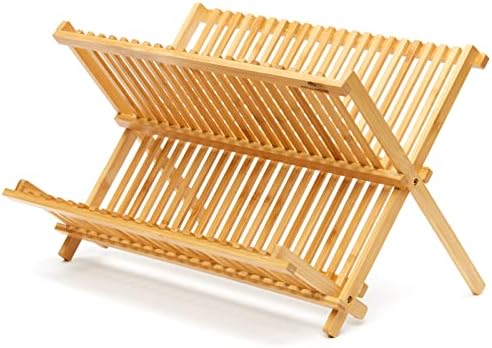 Premium Natural Bamboo Dish Rack, Collapsible Dish Drainer