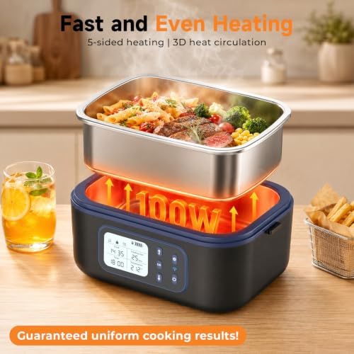 Cordless Electric Lunch Box for Adults with APP Control, 27000mAh Battery Powered, 1.5L Portable Timer & Leak-Proof Warmer, Smart for Men Work Travel Truck (Black)