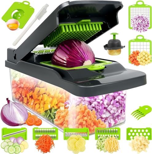 Vegetable Chopper,Food Chopper,Pro 12 in1 Multifunctional Onion Chopper,Veggie Chopper,Vegetable Chopper With Container,Vegetable Slicer Dicer Cutter,Mandoline Slicer,Salad,Garlic Chopper (1) by Unknown
