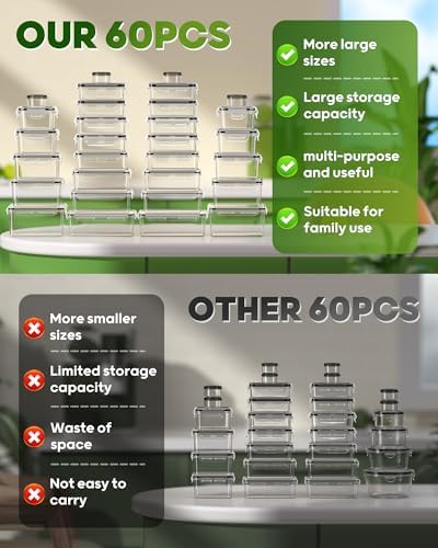 60 PCS Food Storage Containers with Lids, Plastic Food Containers