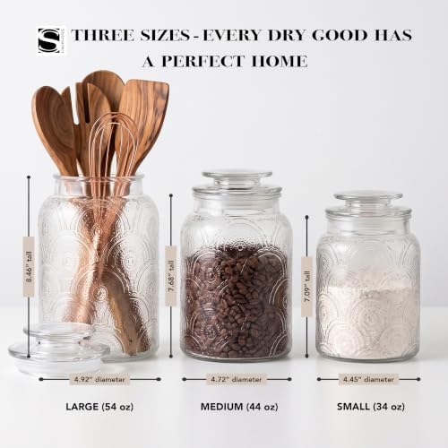 Clear Glass Kitchen Canister Set, Retro Design 3PC, 34-54oz
