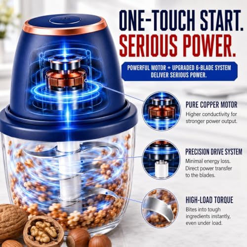 Electric Garlic Chopper, 350 mL, 6-Blade, USB Rechargeable, Blue