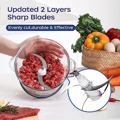 Electric Food Processor, 7-Cup Food Chopper Glass Bowl, Blue