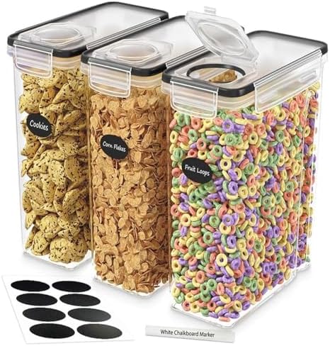 Cereal Containers Storage 3 Pack 135 fl. oz Cereal Dispenser Countertop, Airtight Food Storage Containers for Pantry Organization and Storage, Bpa-Free with Marker & Labels