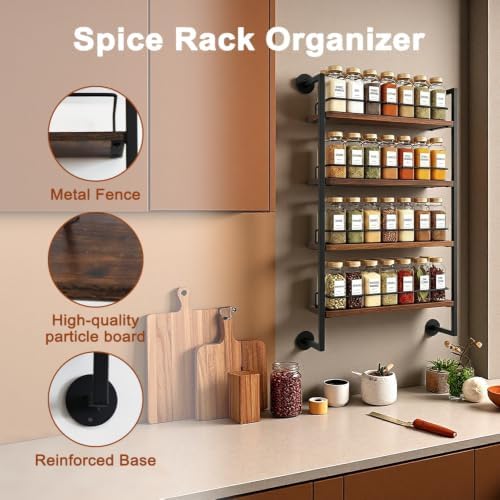 4 Tier Spice Rack Wall Mounted for Kitchen, Large Capacity Organizer