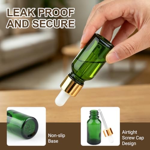 1/2 oz Green Glass Dropper Bottles,15ml Leakproof Tincture Bottles with Funnels, Eye Droppers, Labels, Refillable Empty Bottle for Tinctures, Essential Oils - Image 4
