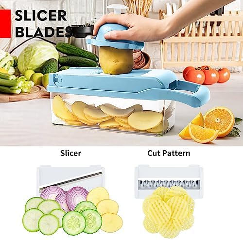 MAIPOR Vegetable Chopper Pro, Multifunctional 13 in 1 Food Chopper, Kitchen Vegetable Slicer Dicer Cutter With 8 Blades for Onion Carrot and Garlic With Container (Blue) - Image 5