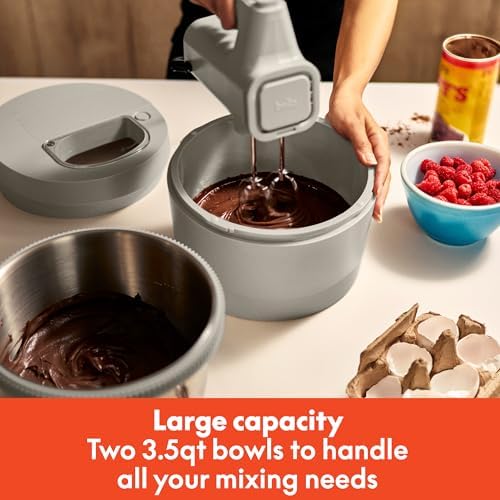 bella 3.5 Qt Hand & Stand Mixer, 2 in 1 Electric Mixer with Bowl, Dough Hook, Whisk & Egg Beater, Multifunctional Handheld Mixer for Baking, 200 Watt, Oatmilk - Image 5