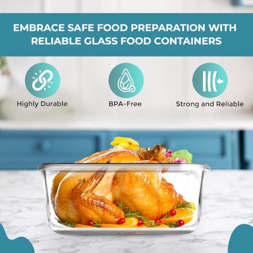 10 Cups/ 80 Oz 4 Pc (Set of 2) Glass Food Storage Containers with Airtight Locking Lids-For Storing & Serving Food. BPA Free & Leak Proof - Microwave, Dishwasher, Fridge, Freezer and Oven Safe