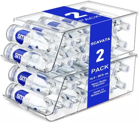 2 Pack Water Bottle Organizer for Refrigerator, Stackable with Lid