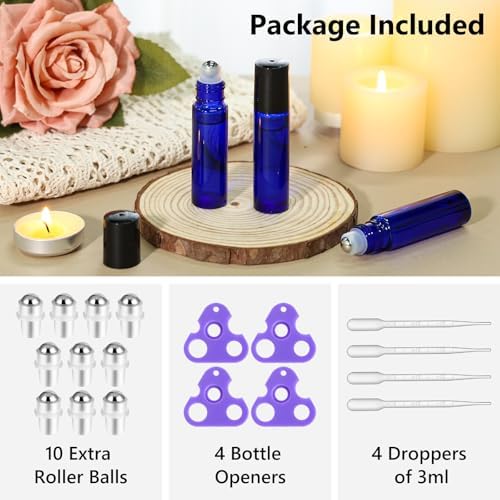 KEYWING 10ml Blue Glass Roller Rottles for Essential Oils, 54 Pack - Image 2