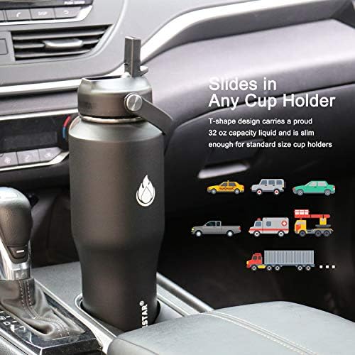Water Bottle 32oz,2 Lids(Straw lid),Wide Mouth Stainless Steel Vacuum Insulated Double Wall Keep Liquids Cold or Hot All Day,Sweat Proof Sport Design,Fit Car Cup Holder(Black)