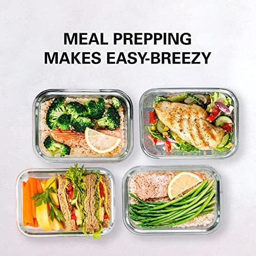 16 Pc (Set of 8) 30 Oz Glass Meal Prep Containers with Lids, Airtight Large Glass Food Storage Containers, Reusable Leak Proof BPA Free, Freezer to Oven and Dishwasher Safe