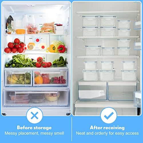 6 Pcs Fruit Storage Containers for Fridge, Food Storage Containers Berry Produce Fridge Organizer with Removable Colander Keep Fruits, Vegetable, Veggie, Meat Fresh Longer(Medium, Small)