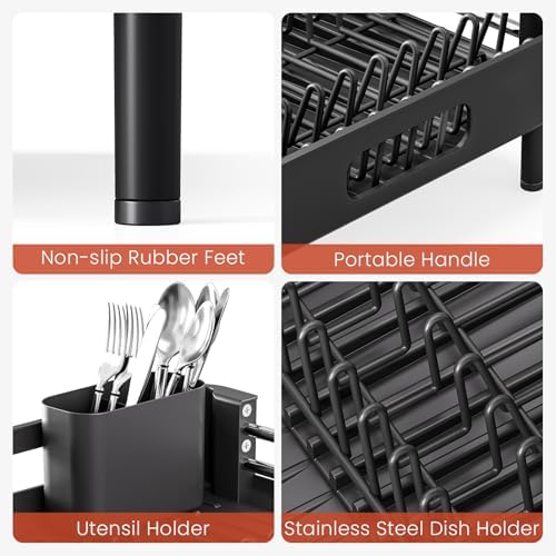 Expandable Dish Drying Rack for Kitchen Counter, Standard, Black
