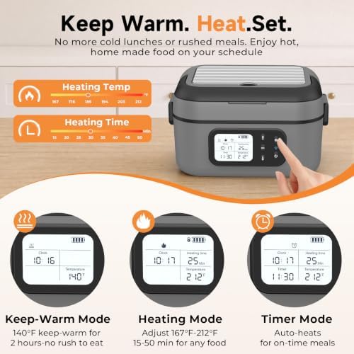 Cordless Electric Lunch Box for Adults with APP Control, 27000mAh Battery Powered, 1.5L Portable Timer & Leak-Proof Warmer, Smart for Men Work Travel Truck (Gray)