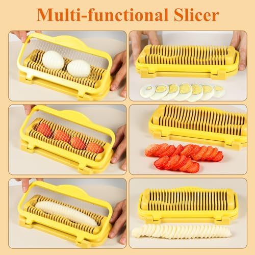 Larger Banana Slicer Egg Slicer for Hard Boiled Eggs, Stainless Steel & Aluminium Wires Strawberry slicer Multipurpose Heavy Duty Dishwasher Safe Banana Cutter slicer - Image 2