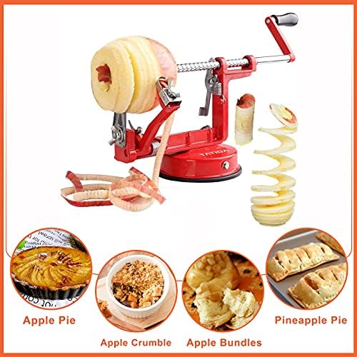 Apple Peeler Corer, Long lasting Chrome Cast Magnesium Alloy Apple Peeler Slicer Corer with Stainless Steel Blades and Powerful Suction Base for Apples and Potatoes(Red)