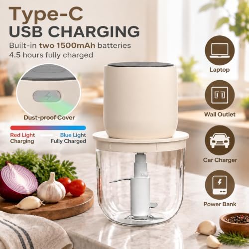 Electric Garlic Chopper Glass 600ML, Rechargeable Cordless Food Chopper - Image 5