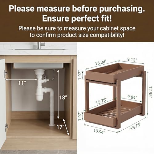 Bamboo Under Sink Storage 2 Tier Pull Out Cabinet Organizer