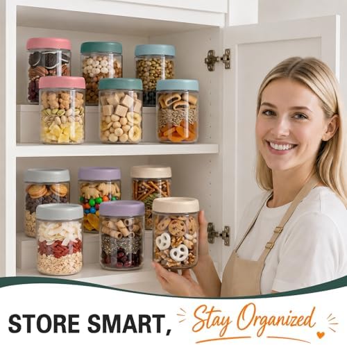 Overnight Oats Containers with Lids, 16 oz Mason Jars, Glass Jar with Lid