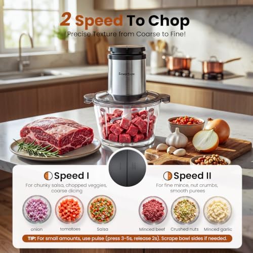 Food Processor with 2 Bowls (8 Cup+8 Cup), 2-Speed Electric Food Chopper - Image 3